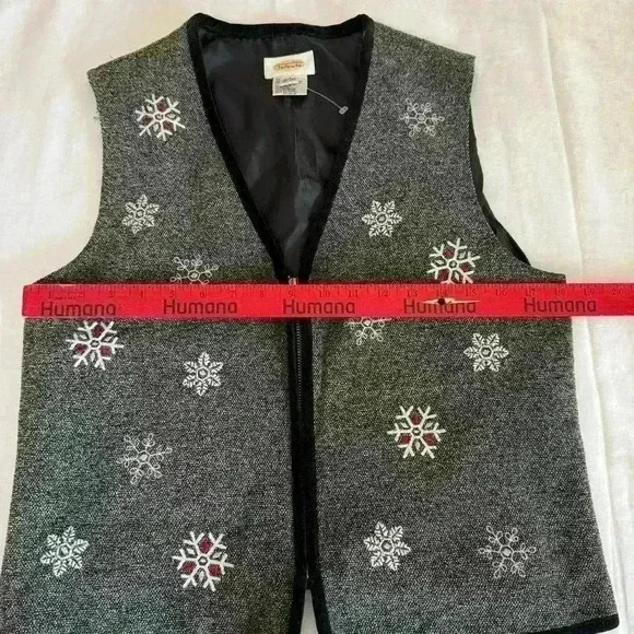 Vintage Talbots Snowflake Full Zip Vest Gray Size Small Embroidery Winter Casual - Picture 6 of 8